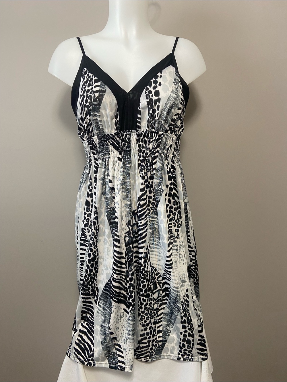 Black & White Animal-Print Chemise with Adjustable Straps